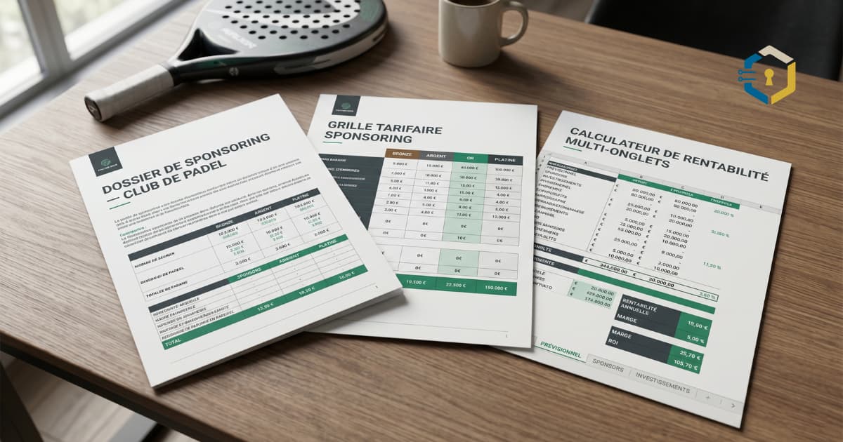 Pack template dossier de sponsoring pour club de padel : template Word + grille tarifaire Excel + calculateur de rentabilité — 247kaz